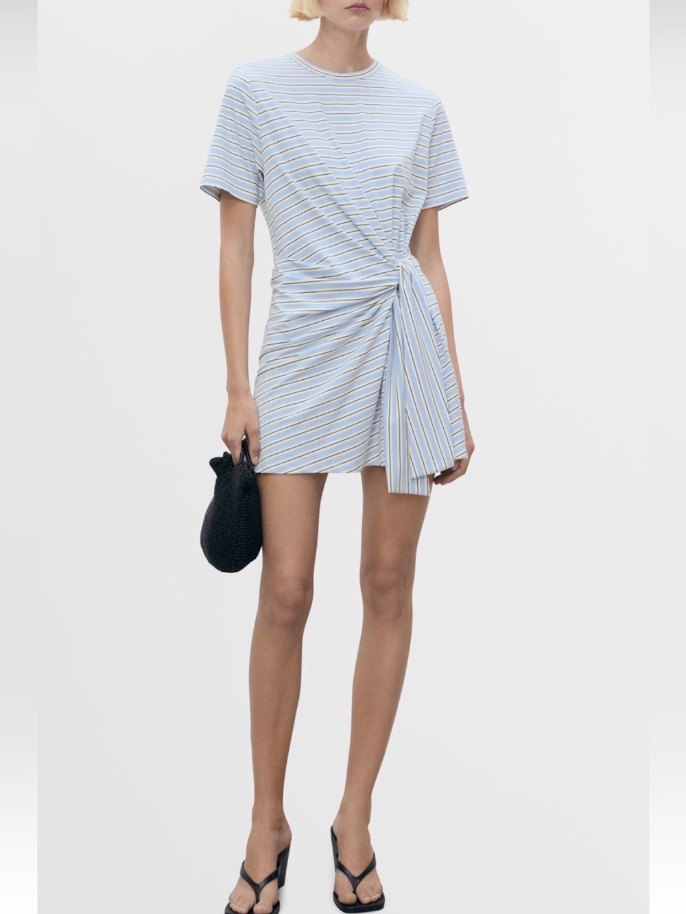 Mango Striped Tie-Waist Mini Dress in Light Blue